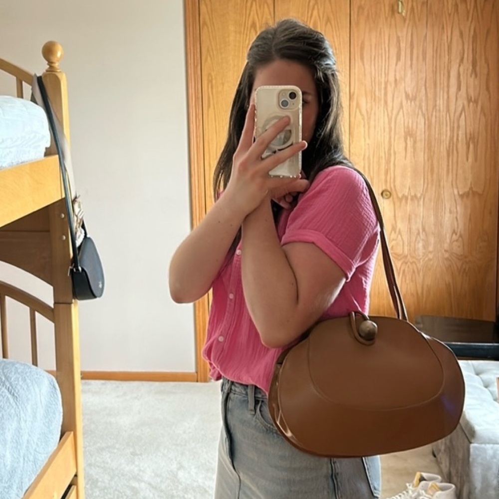 Tiffany and Fred Paris Leather Handbag Purse Brown Tan - Picture 16 of 16